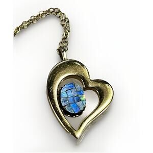 VTG 1/20- 14K Gold Filled Australian Opal Heart Pendant Chain Necklace - 3.4g